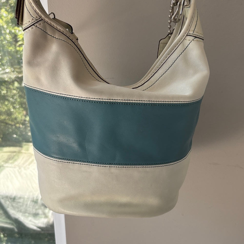 COACH Vintage Rugby Stripe Shoulder Bag Crossbody Blue White - Picture 5 of 12
